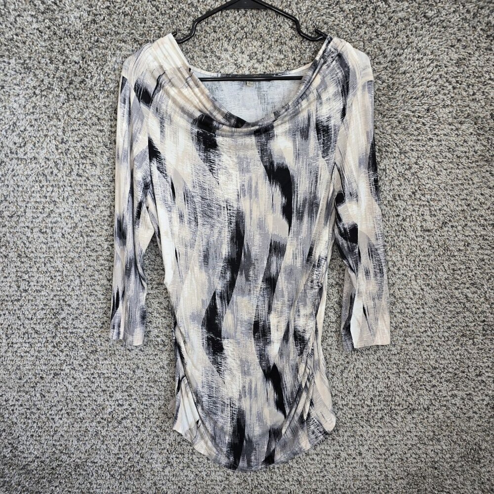 Rose & Olive Top Womens Large Beige Cowl Neck Ruched Side Tee Casual Ladies